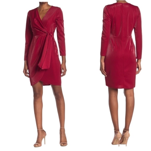 JULIA JORDAN Women Red Evening Faux Wrap Dress, New with Tags - Picture 1 of 6